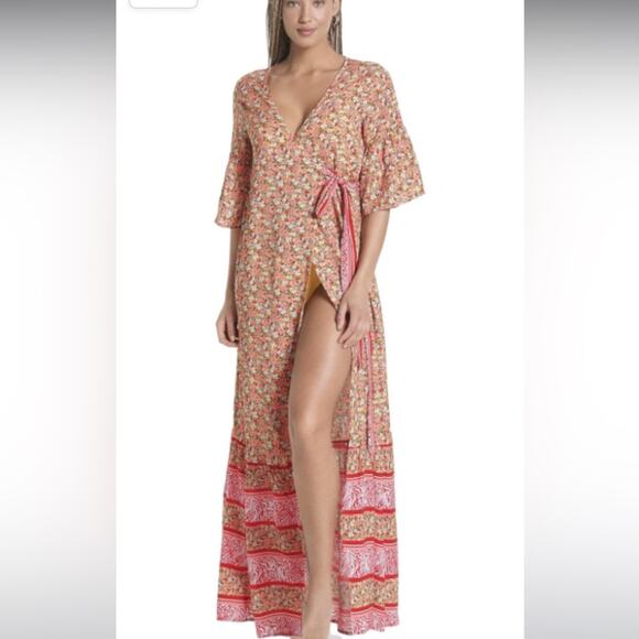 NEW Maaji Swimsuit Coverup, Maxi Dress, Kimono, Cherry Blossom Womens Size Small